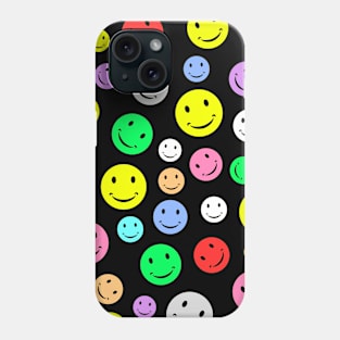 Colorful Smiley Face Seamless Pattern on Black Background Phone Case