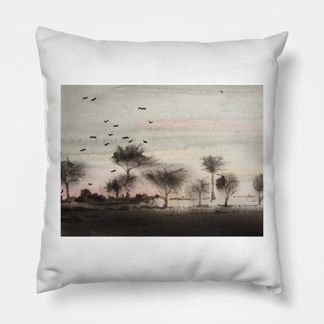 bleak and spooky sunset unique and different Pillow by pollywolly