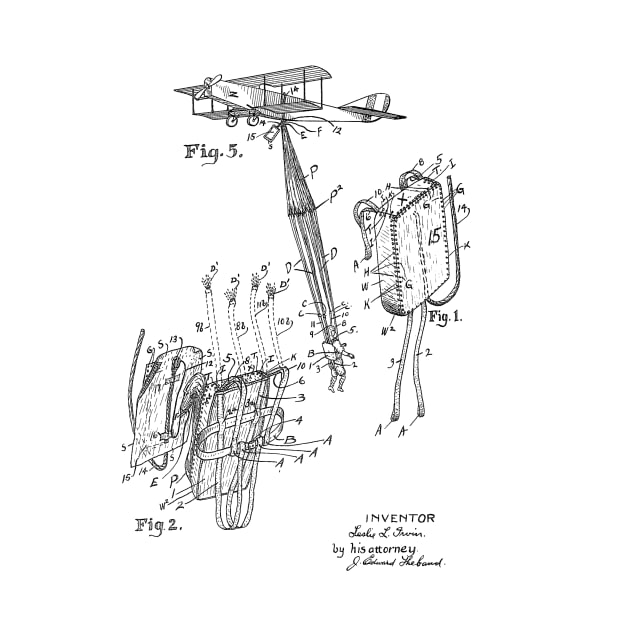 Safety Parachute Pack Vintage Patent Hand Drawing by TheYoungDesigns