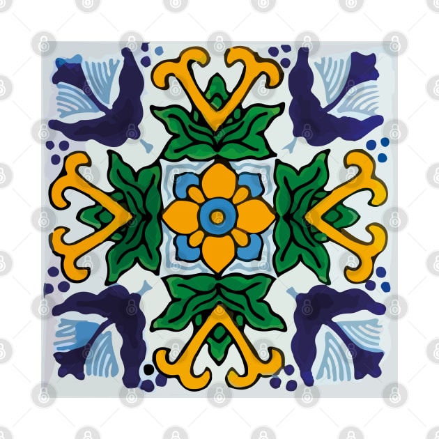 Floral baby blue mexican tile retro pattern by T-Mex