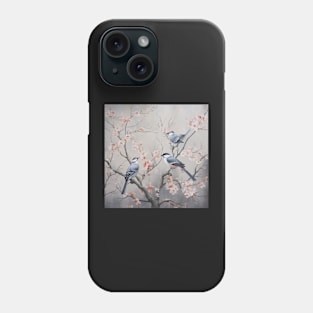 Grey and pink chinoiserie painting with birds and flowers Phone Case