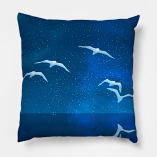 Fantasy Night Time Glowing Bird Reflection Landscape Painting Pillow