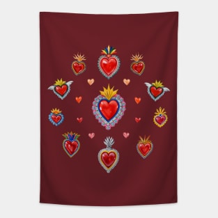 Mexican Sacred Hearts Circle Tapestry