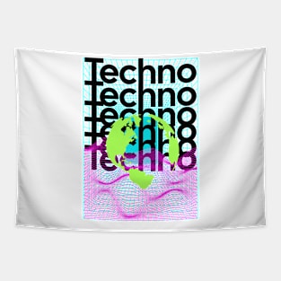 TECHNO  - Grid Globe (Black/lime/pink/blue) Tapestry