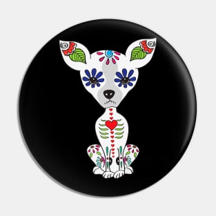 Chihuahua Skull Floral Skeleton Pin