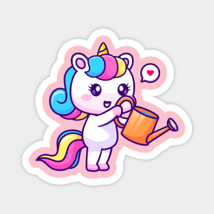 Cute Unicorn Watering Plant Cartoon Magnet