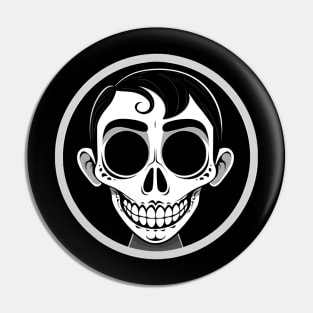 Movie Skull Icon: Black Circle Vector Cartoon Pin