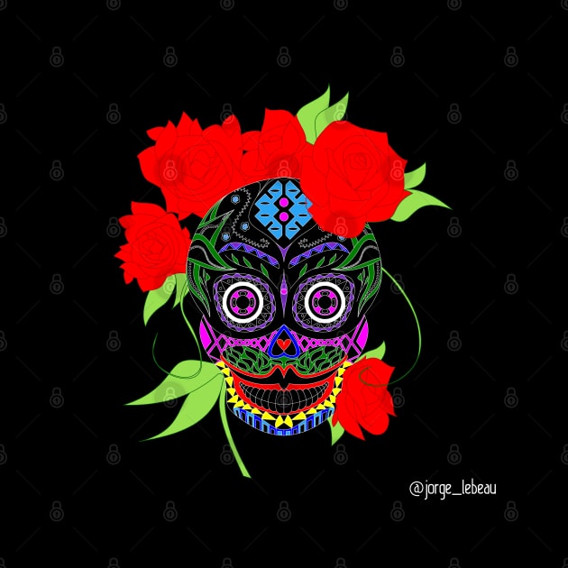 calavera catrina in roses fashion pattern ecopop by jorge_lebeau