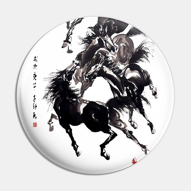 8 Horses Portrait Chinese Painting Pin Teepublic Au