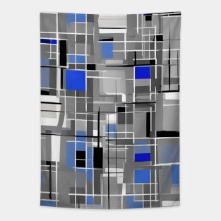 Blue Gray Black And White Abstract Rectangles Tapestry