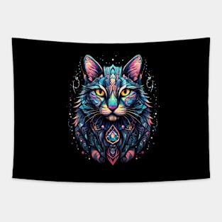 Abstract Blue And Pink Cat Design Tapestry