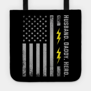 Vintage Patriotic Electrician Dad American Flag Tote