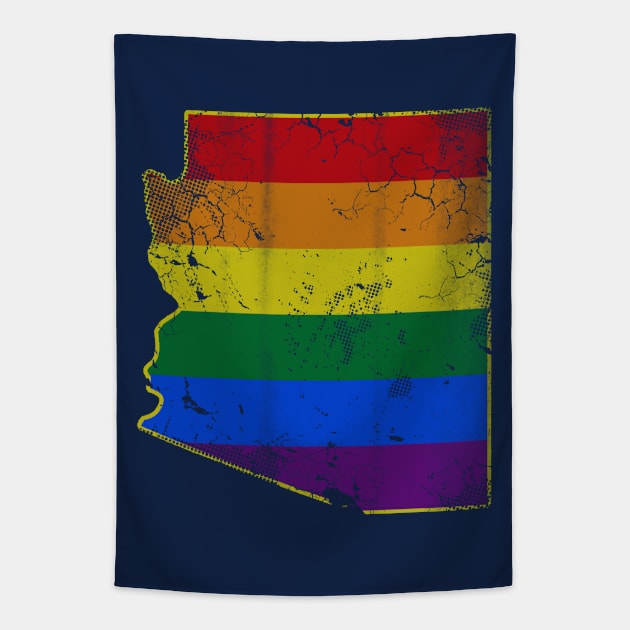 Vintage Arizona Map LGBTQ Gay Pride Flag Tapestry by E