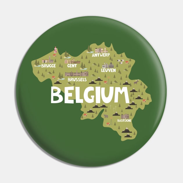 Belgium Illustrated Map Pin by JunkyDotCom