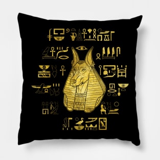 Golden Anubis  with hieroglyphs Pillow