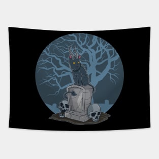 Demon cat in the cemetery - Gothic Tapestry