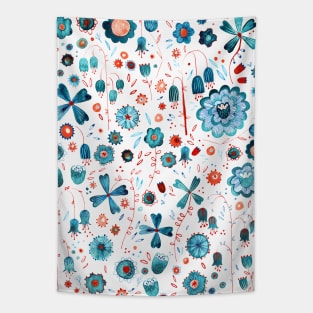 Teal Watercolor Flower Mashup Tapestry