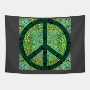 Peace Sign with Green flower of life symbols Tapestry