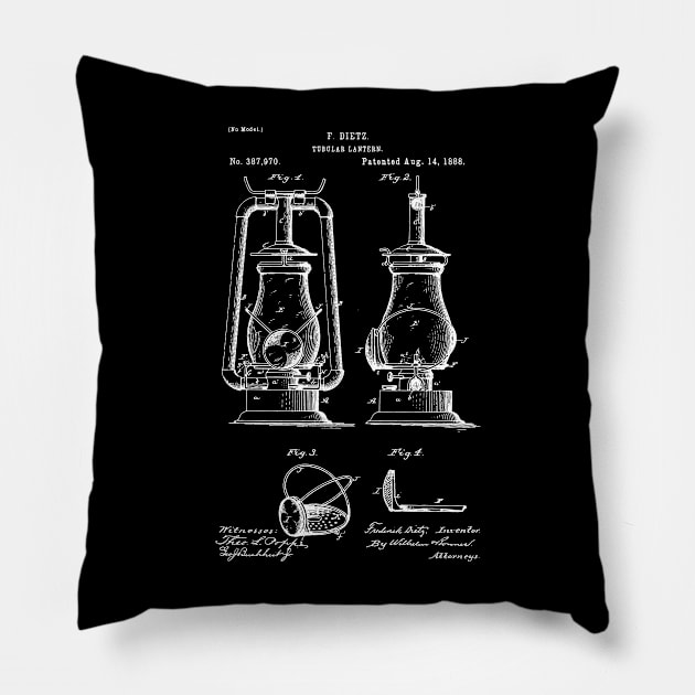 Vintage Tubular lantern 1888, Lantern patent, Vintage Inventions Blueprint Pillow by Anodyle