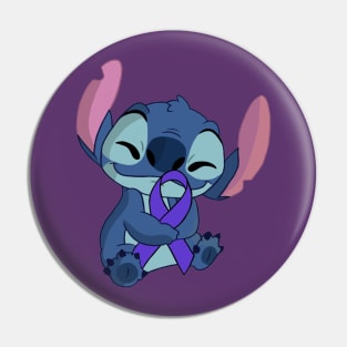 Blue Alien holding awareness ribbon (Purple) Pin