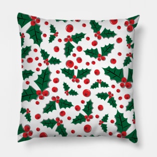 Mistletoe berries and twigs pattern on white background Christmas holiday festival Pillow