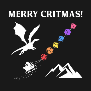 Merry Critmas Santa Claus with Rainbow Polyhedral Dice Set Sleigh Tabletop RPG Collector T-Shirt
