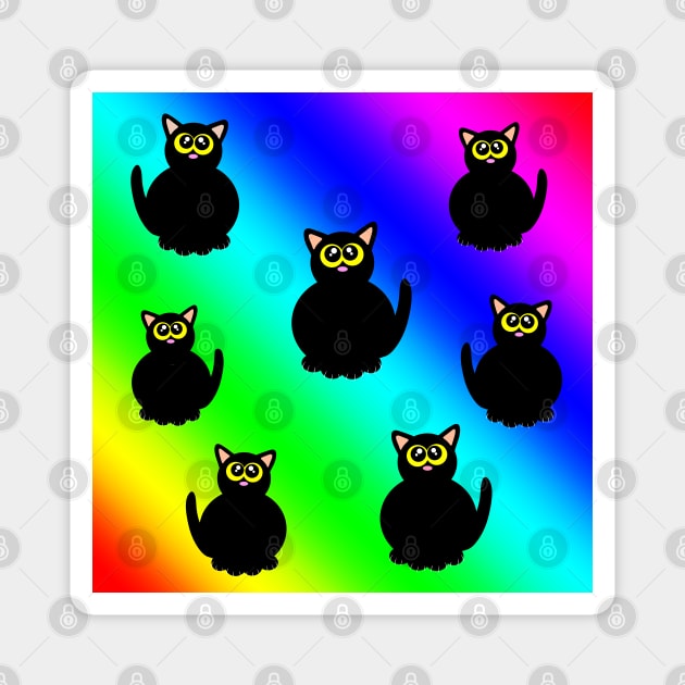 Black kitties on rainbow Magnet by MelanieJeyakkumar