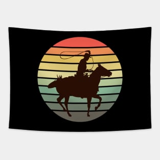 Cowboy Horseman Vintage Sunset Ride Tapestry