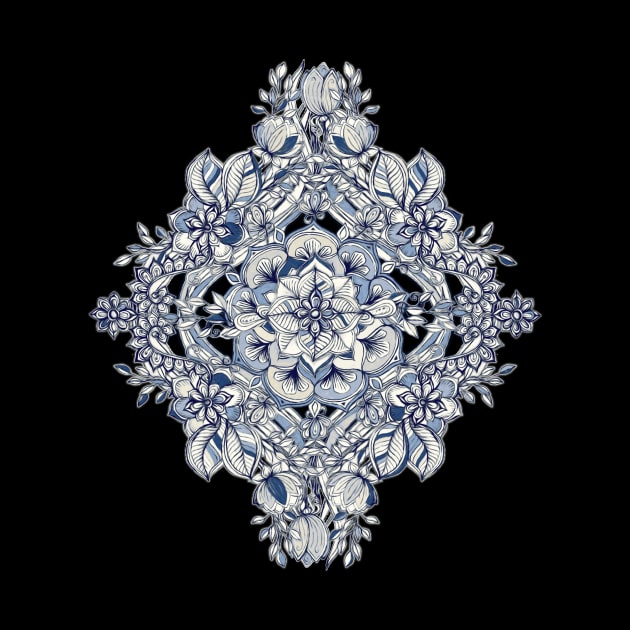 Floral Diamond Doodle in Dark Blue and Cream by micklyn