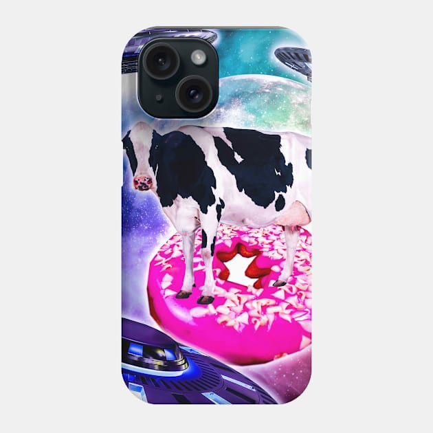 Cow Riding Doughnut In Space With Ufo Phone Case by Random Galaxy