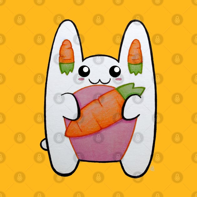 Carrot Cutie - Kawaii White Bunny With a Carrot by Elinaana