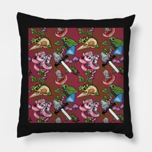 Botanist's Deadly Plants and Mushrooms Brick Red Pillow