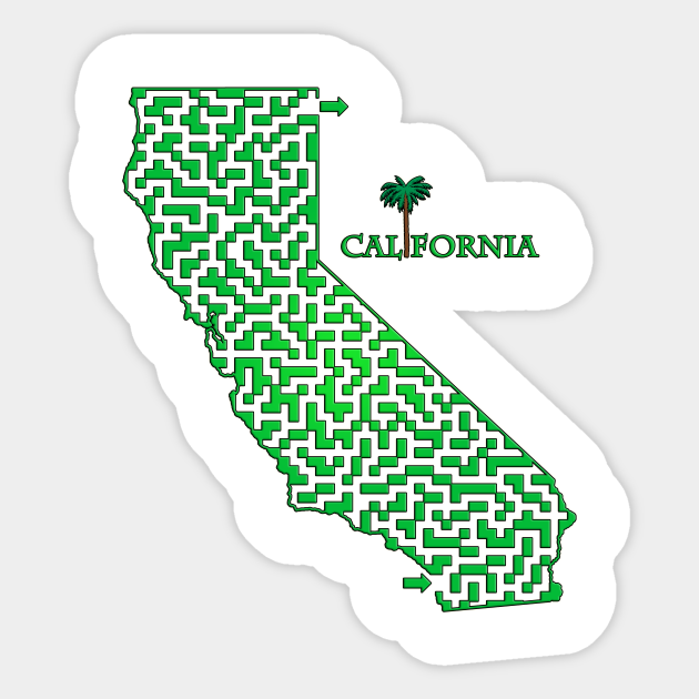 California State Outline Colored Maze Labyrinth California Aufkleber Teepublic De