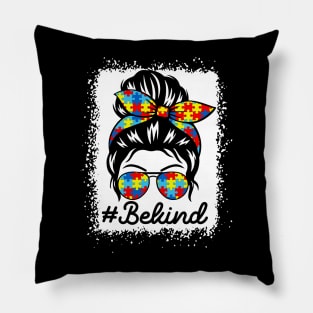 Autism Awareness - Be Kind Autism Awareness Messy Bun Girl Pillow