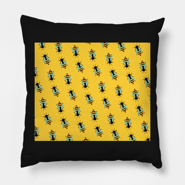 Save The Bees Honeybee Beekeeper Nature Lover Yellow Blue Black Gifts for Him and her Pillow by gillys