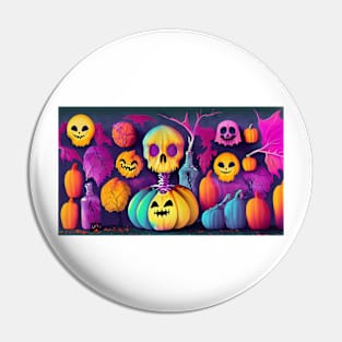 Digital Art of Skeleton Sitting on Top of Pumpkin Pin