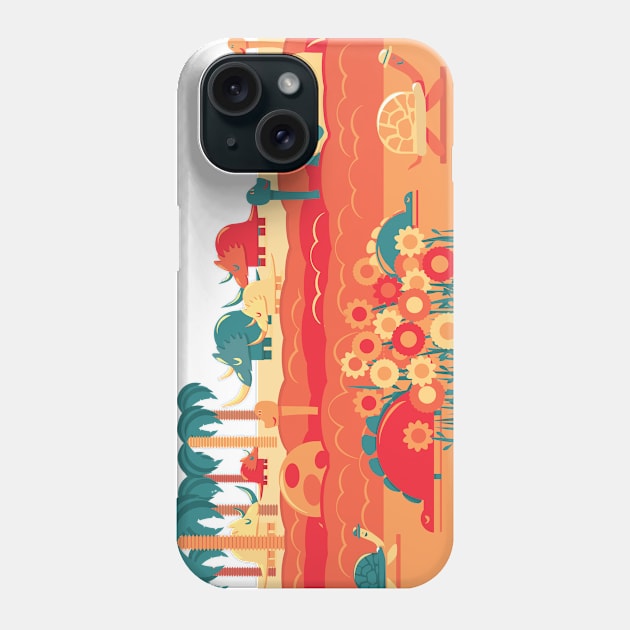 Reddish scenary of a jungle with wild animals Phone Case by Nosa rez