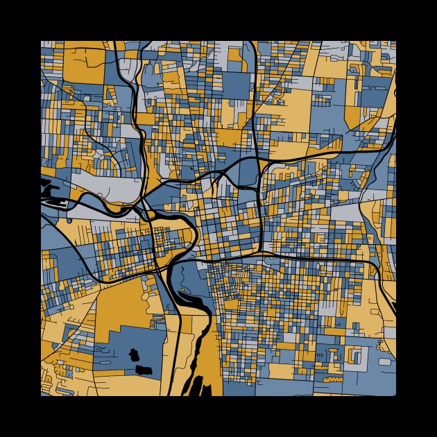 Columbus Map Pattern in Blue & Gold by PatternMaps