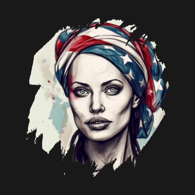 Portrait of Angelina Jolie, 4th of July Patriotic by Pixy Official