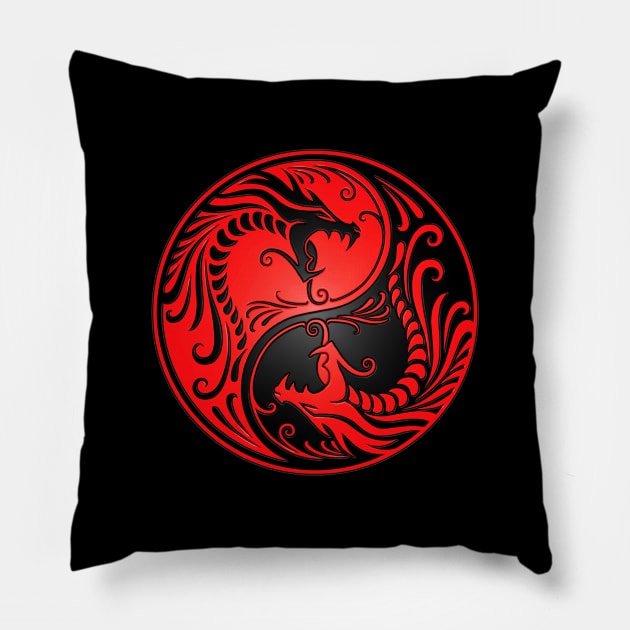 Red and Black Yin Yang Dragons Pillow by jeffbartels