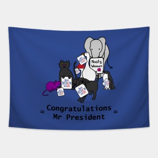 Group of Cute Animals Congratulate Mr President Joe Biden Tapestry