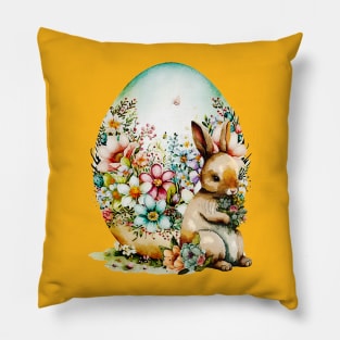 Spring Bunny And Floral Egg - Easter - Ostara Pillow