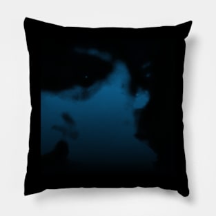 Portrait, digital collage and special processing. Face, man. Like from night dream. Looking on us. Dark and blue. Pillow