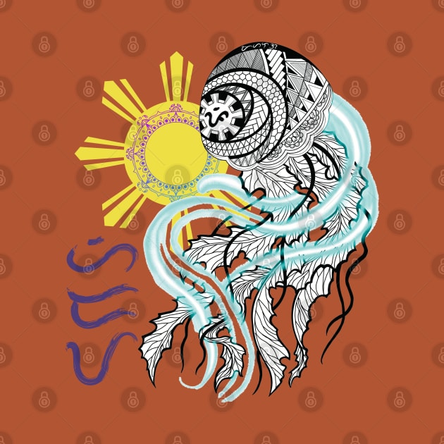 Tribal line Art Jellyfish / Baybayin word Hiraya (Imagination) by Pirma Pinas