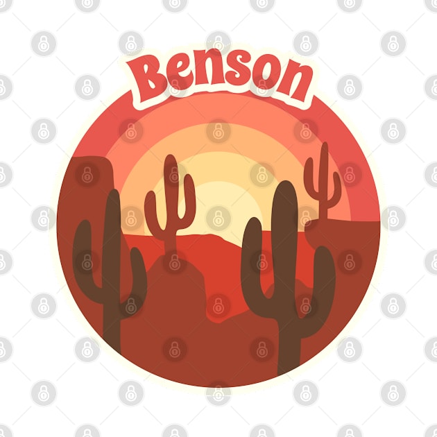 Benson Arizona Desert Camping Hiking, California Desert, Mojave Desrt, Sand, Red Sun and Cactus, Benson T-shirt by AbsurdStore