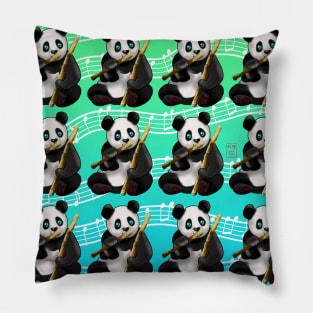 Cute panda pattern with bamboo stalks on a musical green background Pillow