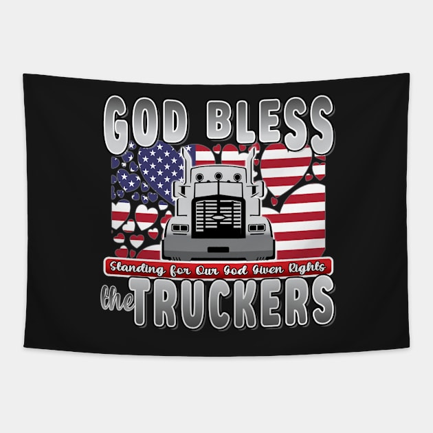 GOD BLESS THE TRUCKERS - USA FLAG TRUCKERS FOR FREEDOM CONVOY USA FLAG - FREEDOM CONVOY 2022 Tapestry by KathyNoNoise