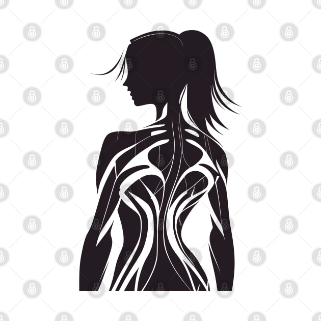 Woman's body black and white silhouette showing muscles in her back by Danielleroyer