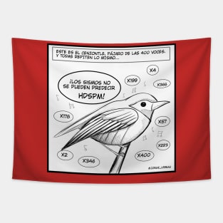 risk warning mexican cenzontle bird cartoon Tapestry