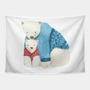 Papa Bear and Baby Bear Winter Holiday Tapestry
